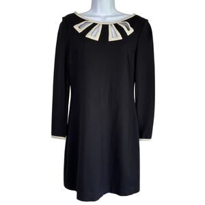 Trina Turk Black Dress Cream Triangle Cutouts Size 4‎ Cocktails LBD Professional